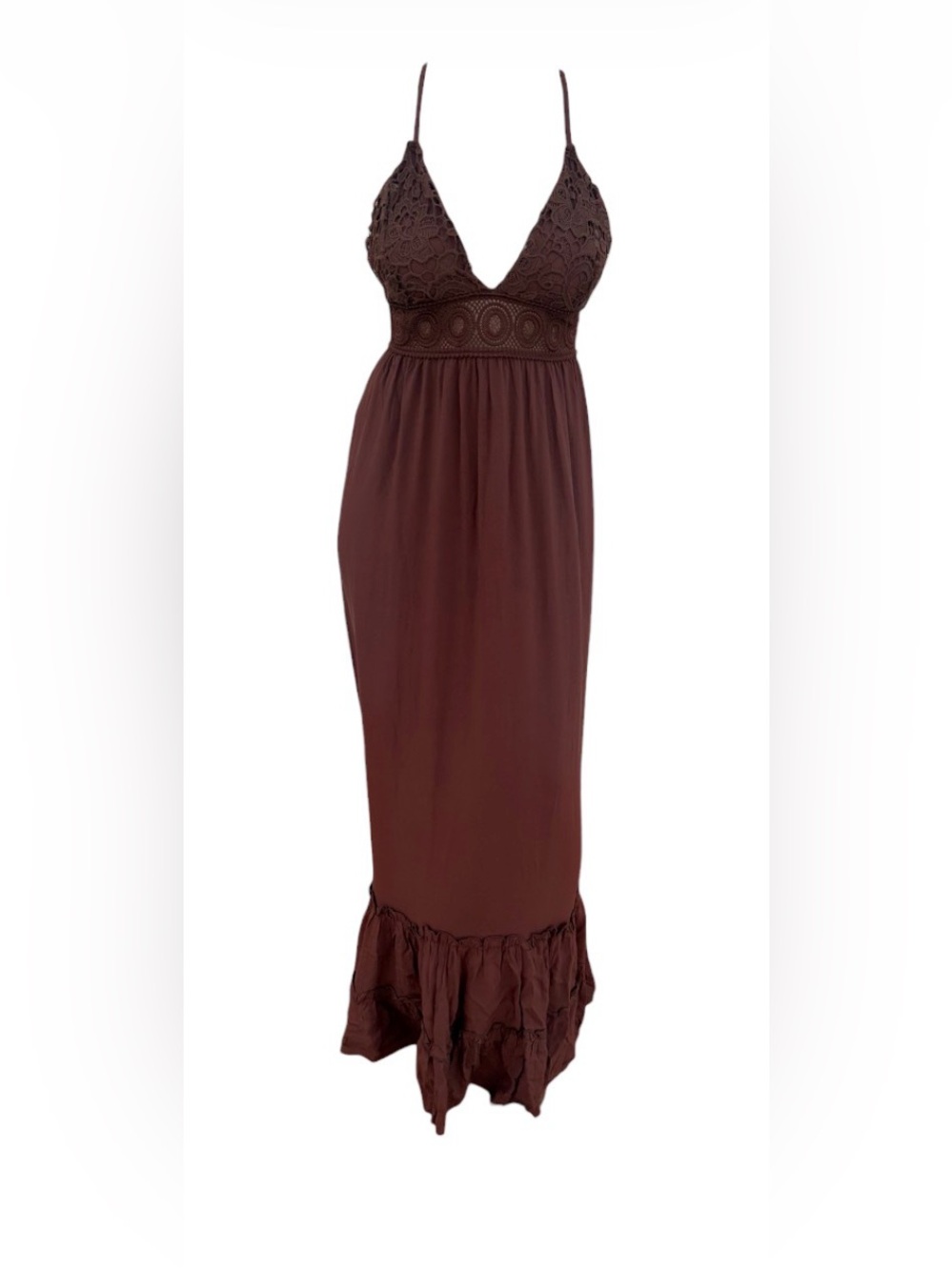 Women's Brown Dress with Crochet Waist